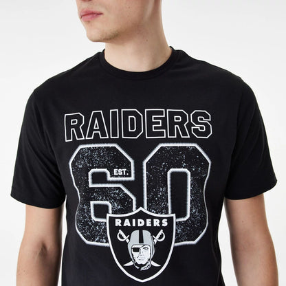 The Male model is wearing Las Vegas Raiders NFL Wordmark Black T-Shirt 2