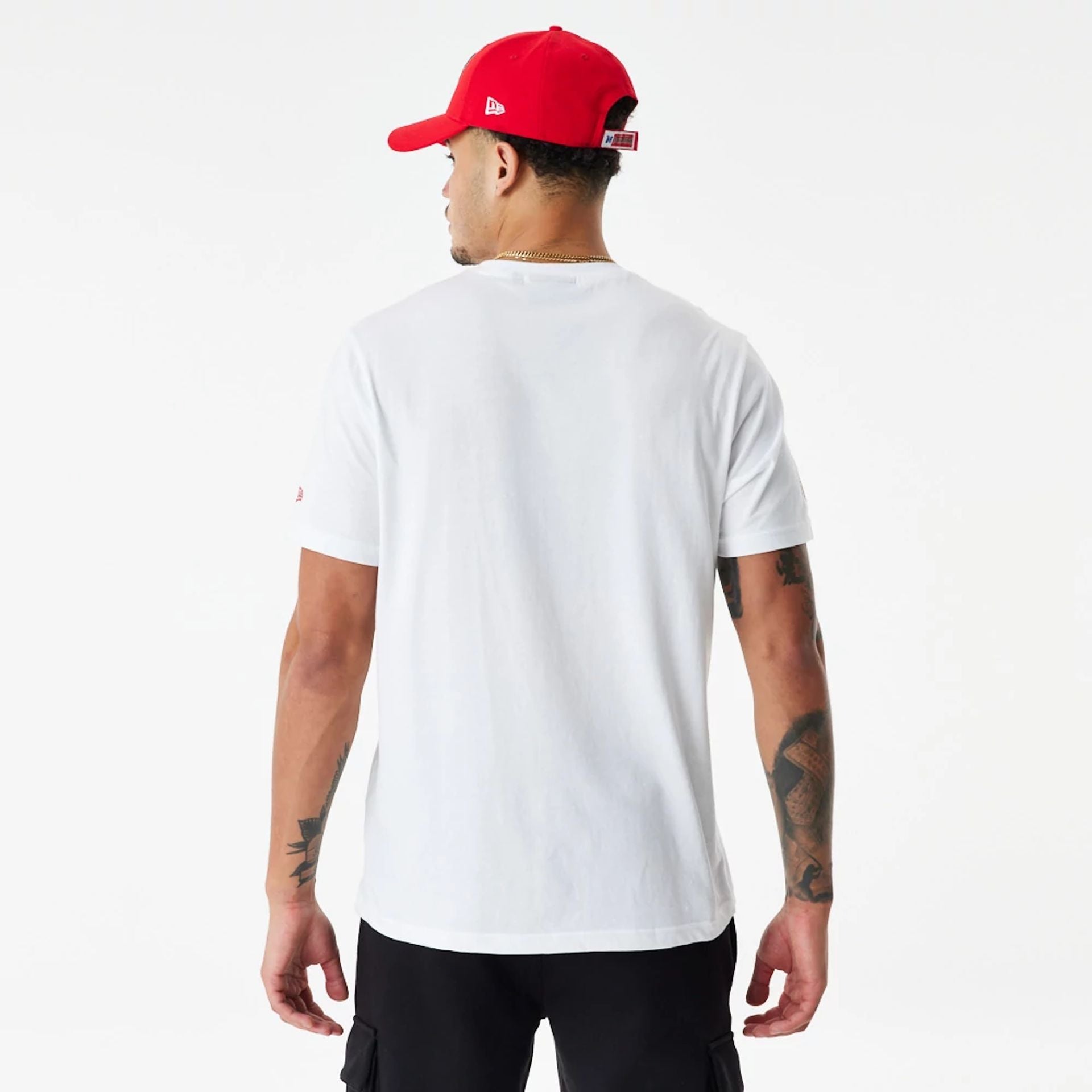 The Male model is wearing Tampa Bay Buccaneers NFL Wordmark White T-Shirt 2