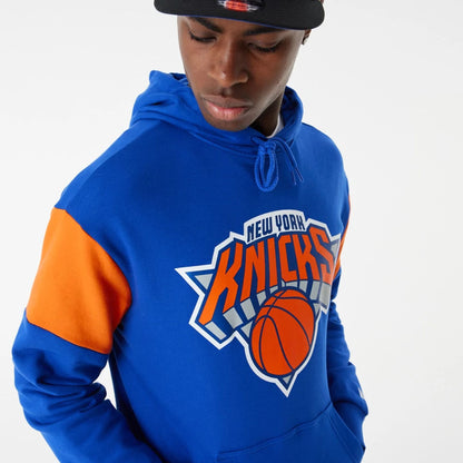 The Male model is wearing New York Knicks NBA Colour Block Blue Oversized Hoodie 8