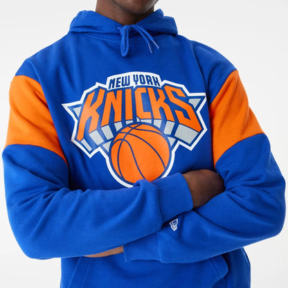 The Male model is wearing New York Knicks NBA Colour Block Blue Oversized Hoodie 6