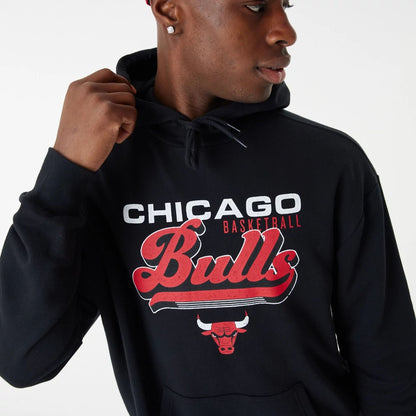 The Male model is wearing Chicago Bulls NBA Retro Graphic Black Oversized Hoodie 6