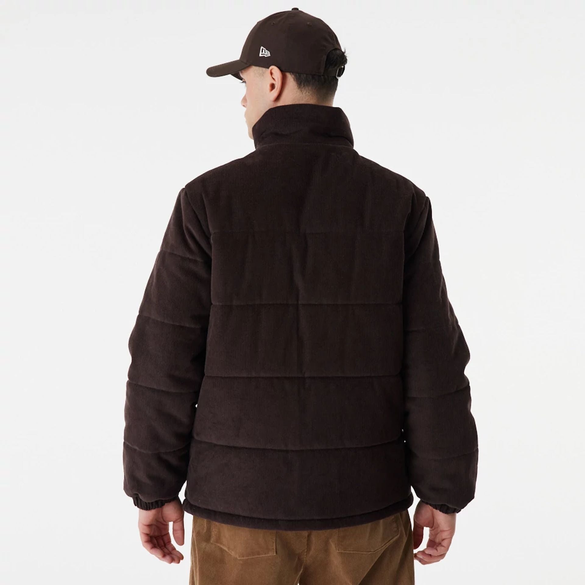 The Male model is wearing New York Yankees MLB Brown Puffer Jacket 5