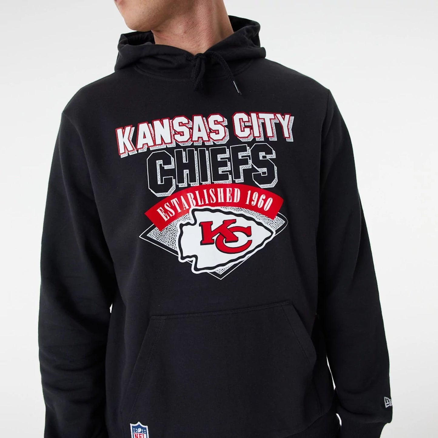 The Male model is wearing Kansas City Chiefs NFL Team Graphic Black Pullover Hoodie 5