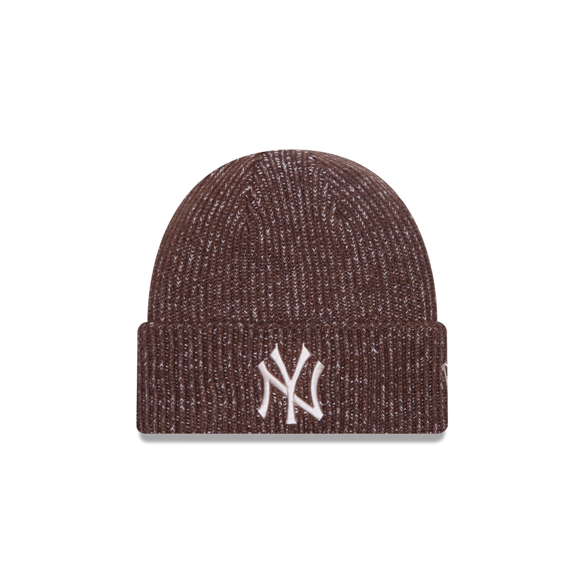 This is a New York Yankees Womens Chunky Marl Brown Cuff Knit Beanie Hat 1