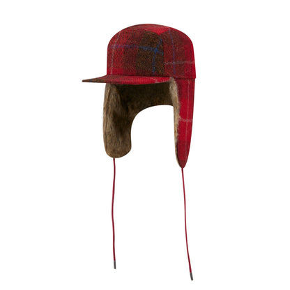 This is a Harris Tweed Red Dogear Camper Cap 7