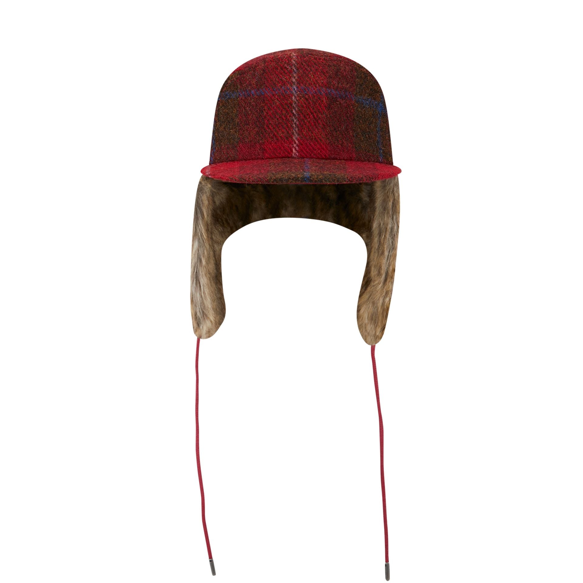 This is a Harris Tweed Red Dogear Camper Cap 2