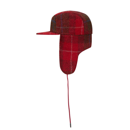 This is a Harris Tweed Red Dogear Camper Cap 8