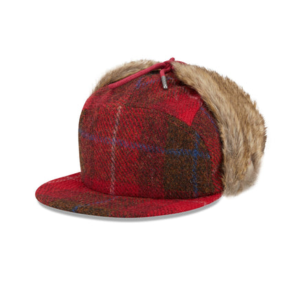 This is a Harris Tweed Red Dogear Camper Cap 1