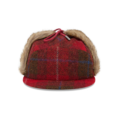 This is a Harris Tweed Red Dogear Camper Cap 10