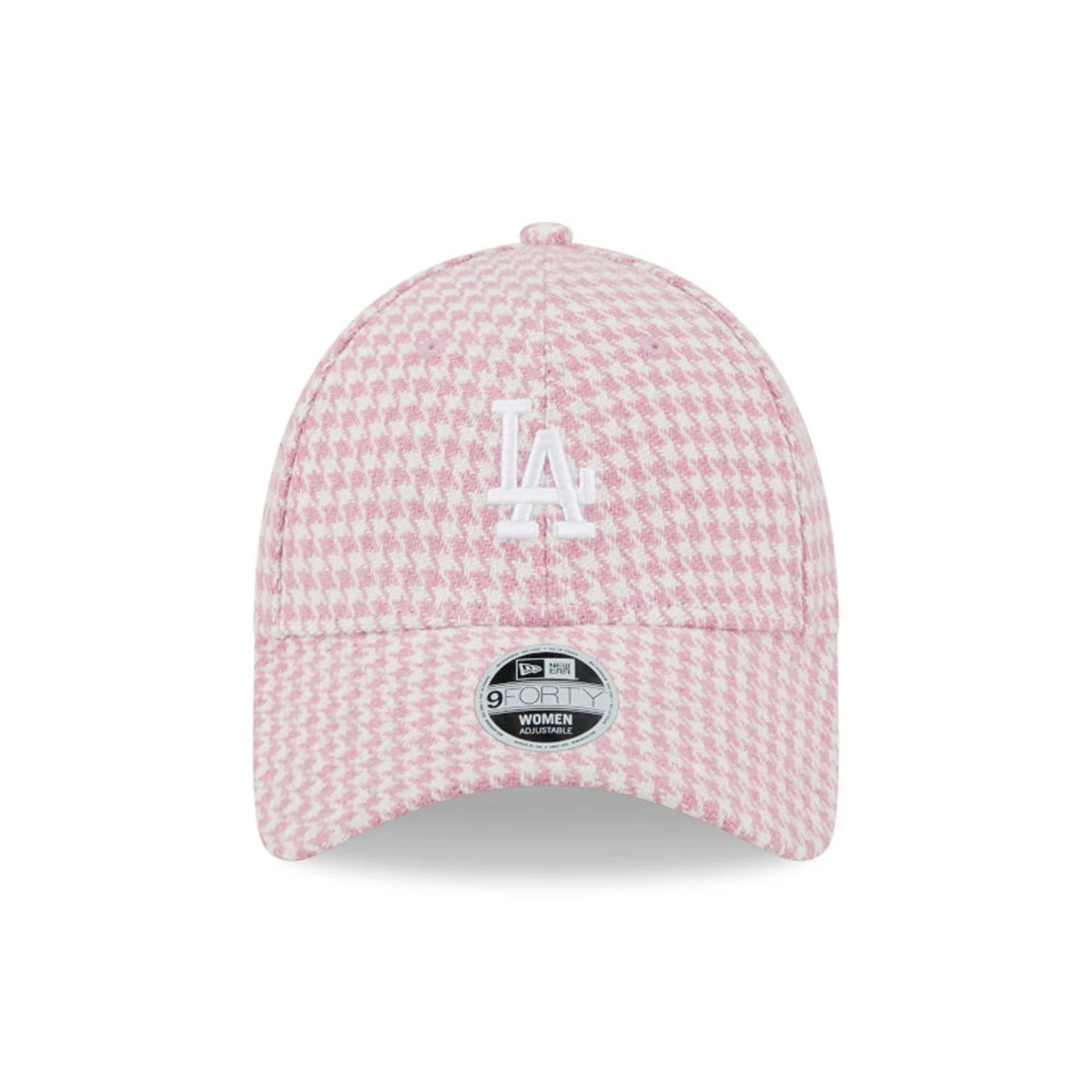 This is a LA Dodgers Womens Houndstooth Pink 9FORTY Adjustable Cap 2