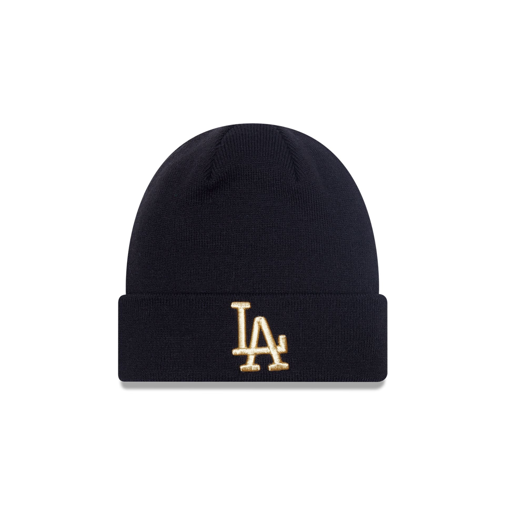 This is a LA Dodgers Metallic Beanie Black Cuff Knit Beanie Hat 1