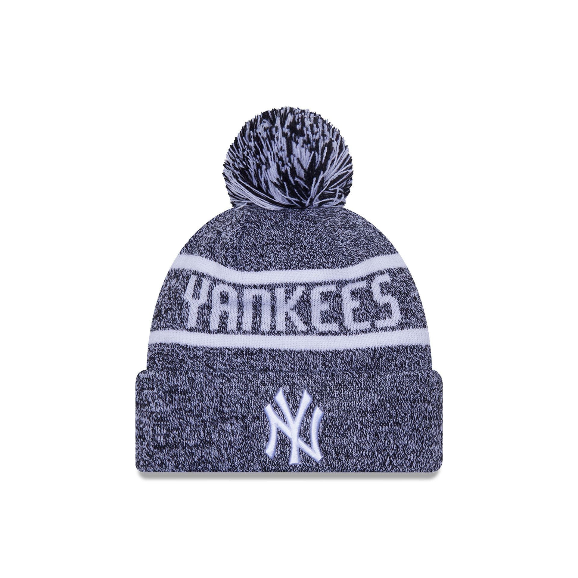 This is a New York Yankees Black Jake Bobble Knit Beanie Hat 1