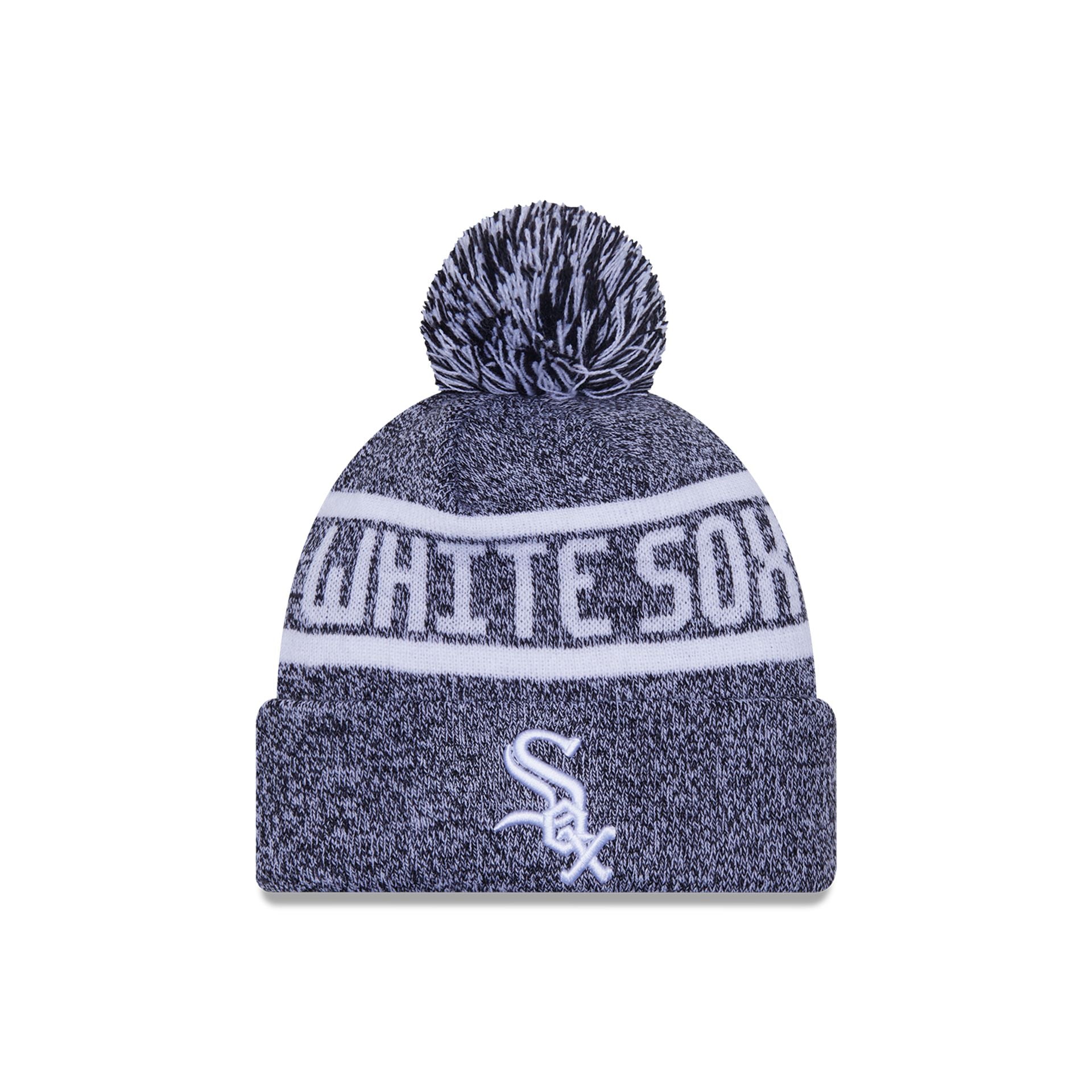 This is a Chicago White Sox Black Jake Bobble Knit Beanie Hat 1