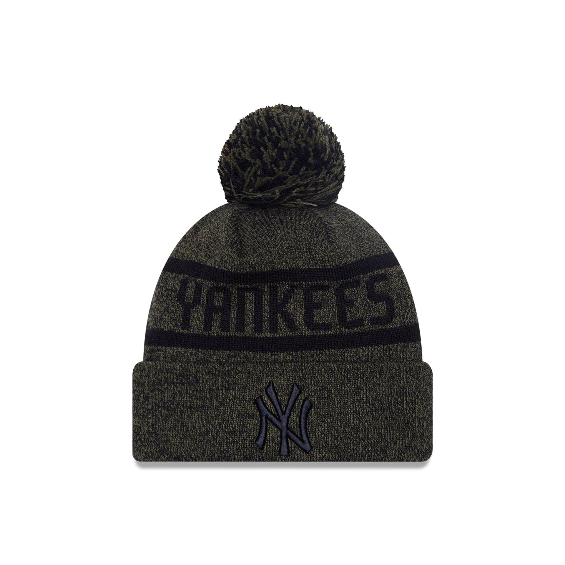 This is a New York Yankees Green Jake Bobble Knit Beanie Hat 1