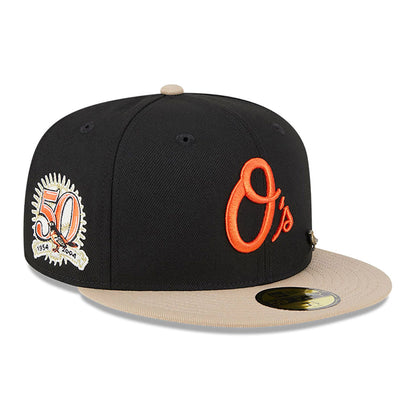 This is a Baltimore Orioles Varsity Pin Black 59FIFTY Fitted Cap 1