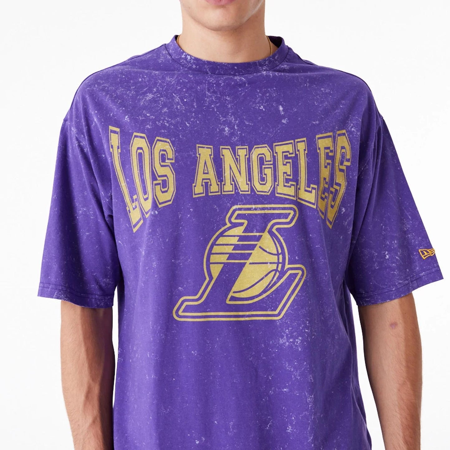 The Male model is wearing LA Lakers NBA Washed Purple Oversized T-Shirt 3