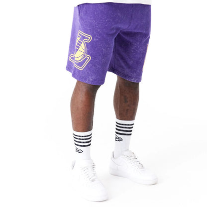 The Male model is wearing LA Lakers NBA Washed Purple Shorts 8