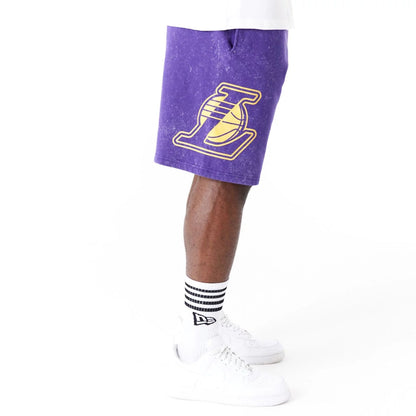 The Male model is wearing LA Lakers NBA Washed Purple Shorts 6