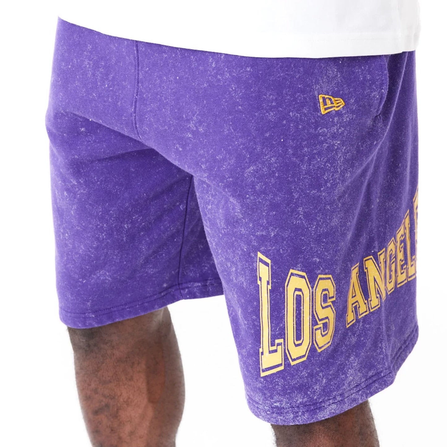 The Male model is wearing LA Lakers NBA Washed Purple Shorts 7