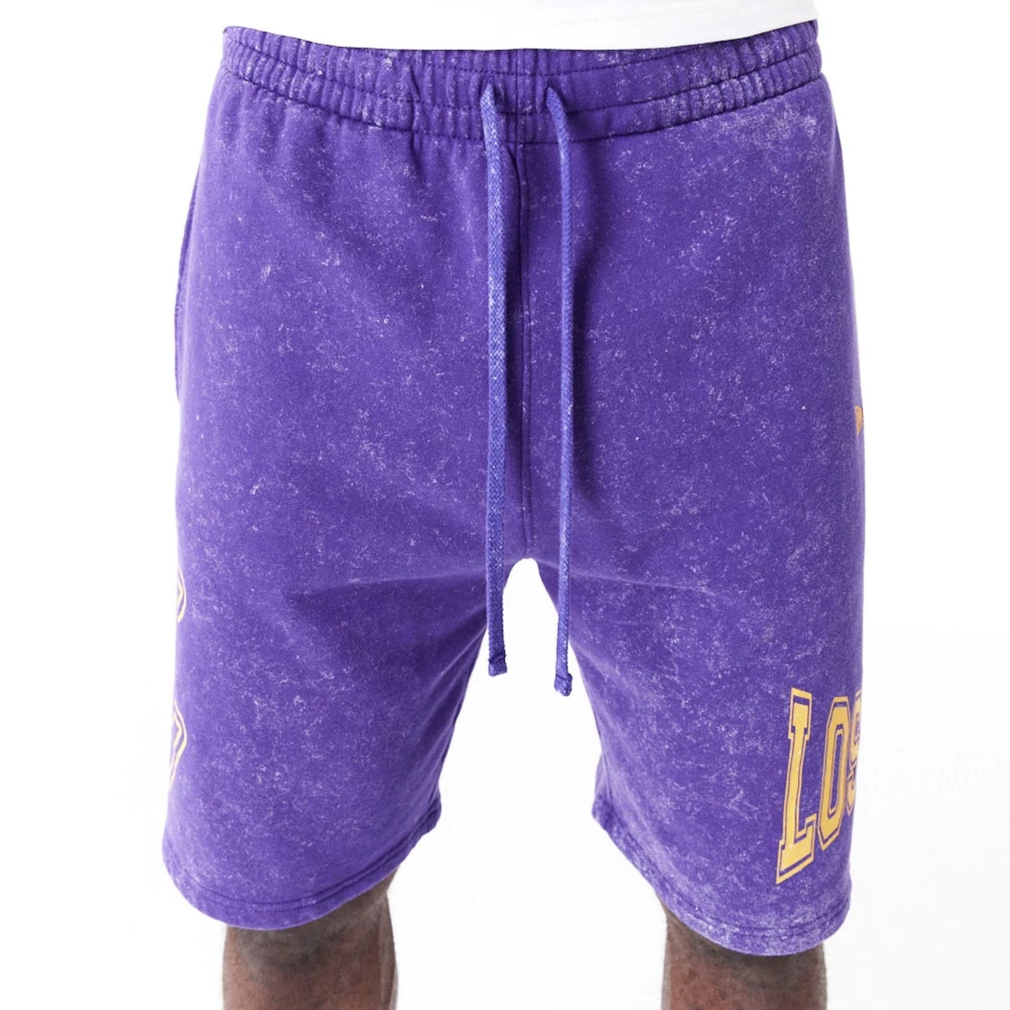 The Male model is wearing LA Lakers NBA Washed Purple Shorts 3