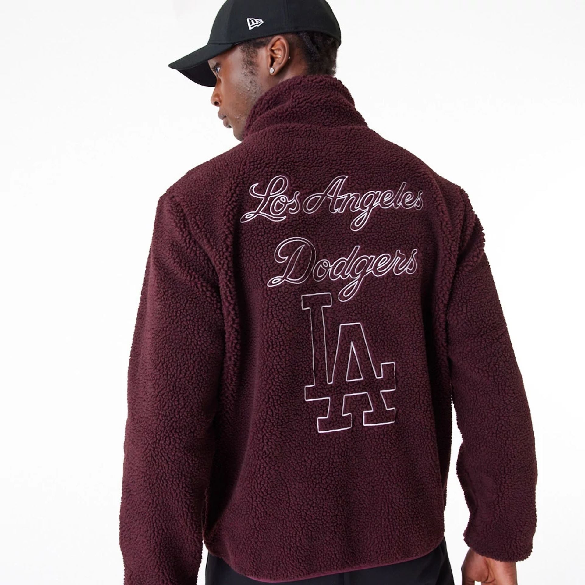 The Male model is wearing LA Dodgers MLB Dark Purple Sherpa Jacket 8