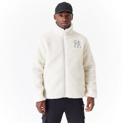 The Male model is wearing New York Yankees MLB White Sherpa Jacket 1