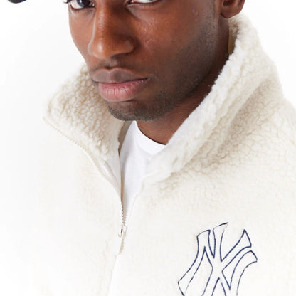 The Male model is wearing New York Yankees MLB White Sherpa Jacket 4