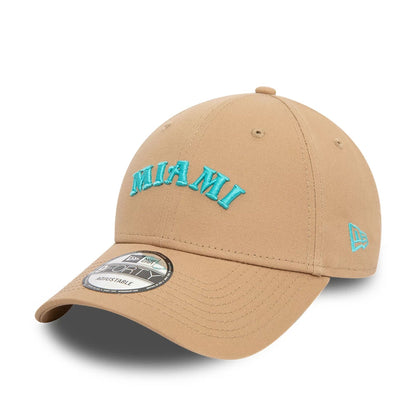 This is a New Era Miami Beige 9FORTY Adjustable Cap 1