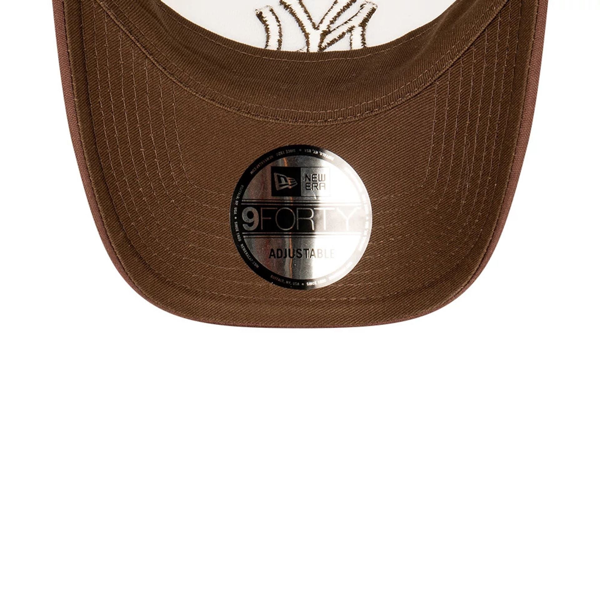 This is a New York Yankees Earthtones World Series Dark Brown 9FORTY A-Frame Trucker Cap 2