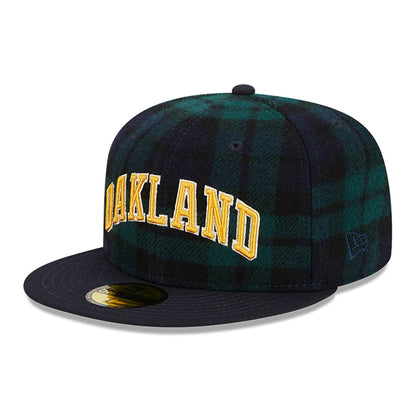 This is a Oakland Athletics Black Watch Tartan Navy 59FIFTY Fitted Cap 1