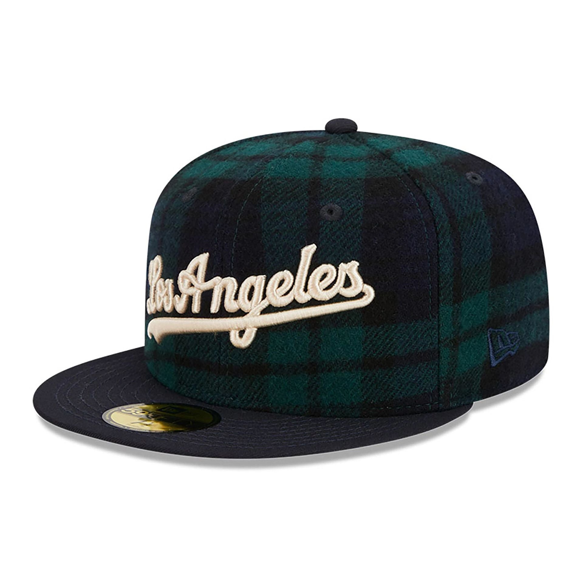 This is a LA Dodgers Black Watch Tartan Navy 59FIFTY Fitted Cap 1