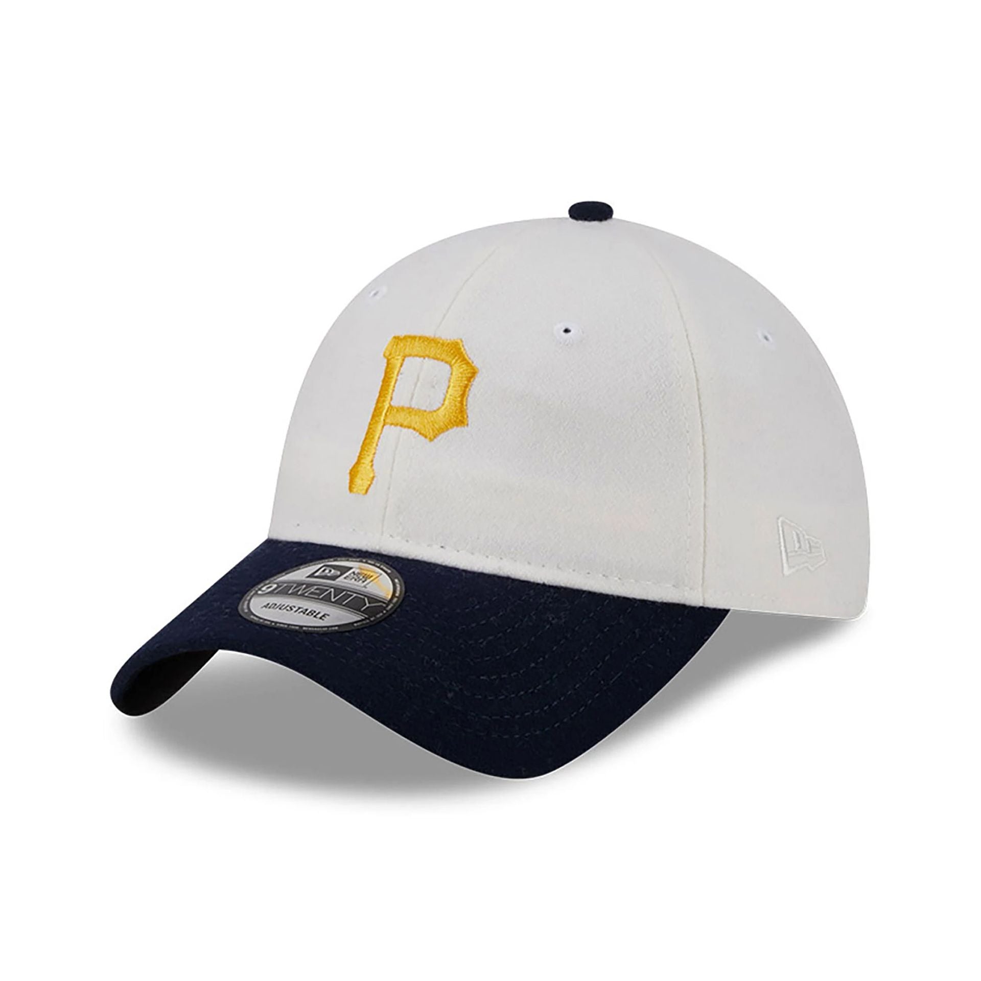 This is a Pittsburgh Pirates Leather Strap Chrome White 9TWENTY Adjustable Cap 1