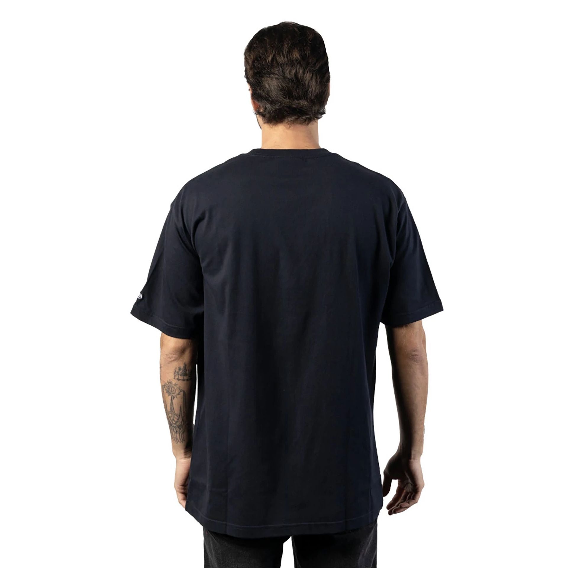 The Male model is wearing New York Yankees Black Watch Tartan Navy T-Shirt 6