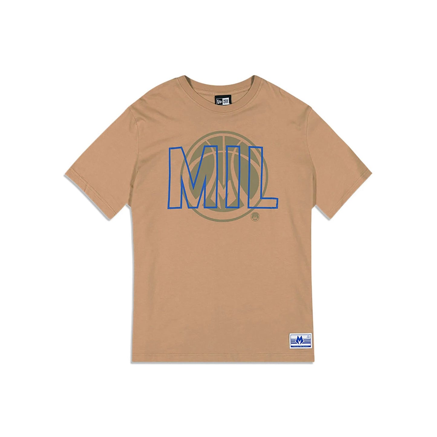 The Male model is wearing Milwaukee Bucks NBA City Edition Light Beige Oversized T-Shirt 1