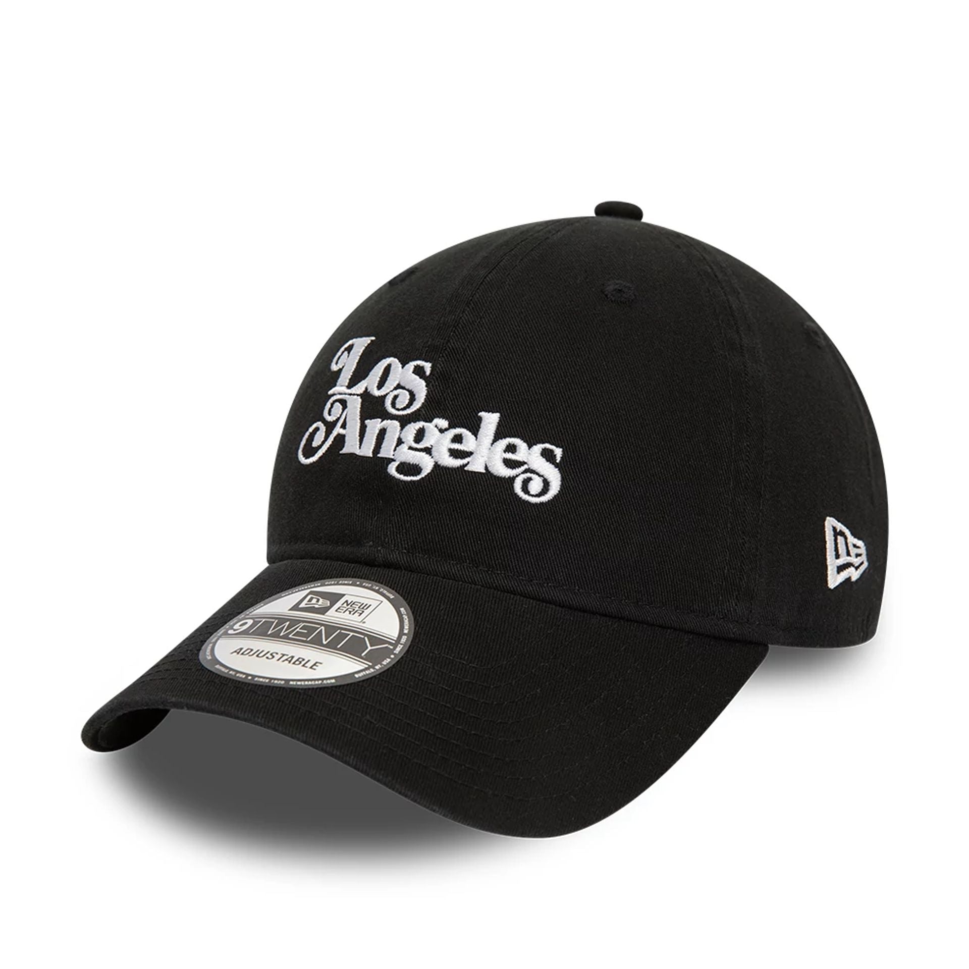 This is a New Era Los Angeles Washed Black 9TWENTY Adjustable Cap 1