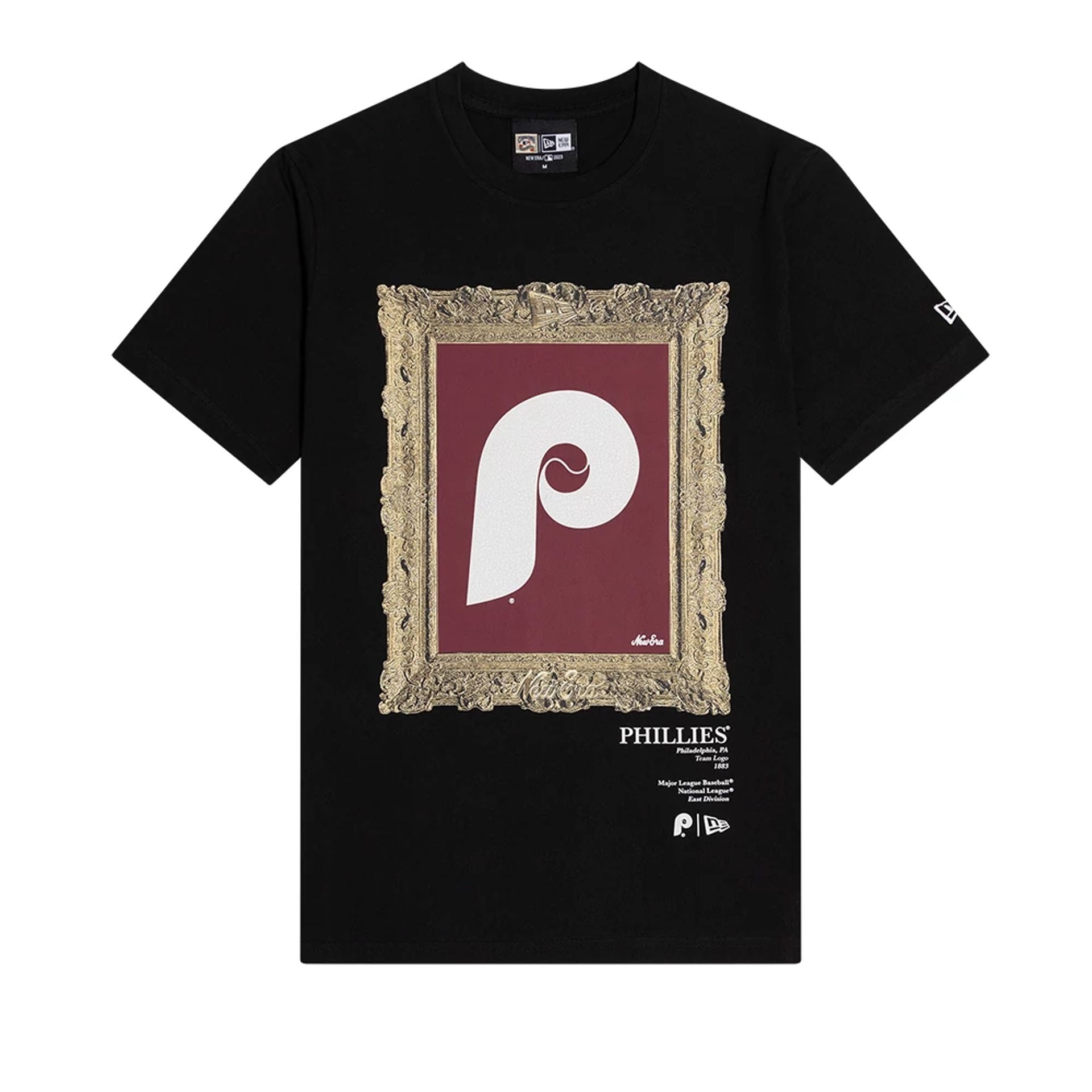 The Male model is wearing Philadelphia Phillies Curated Customs Black T-Shirt 1