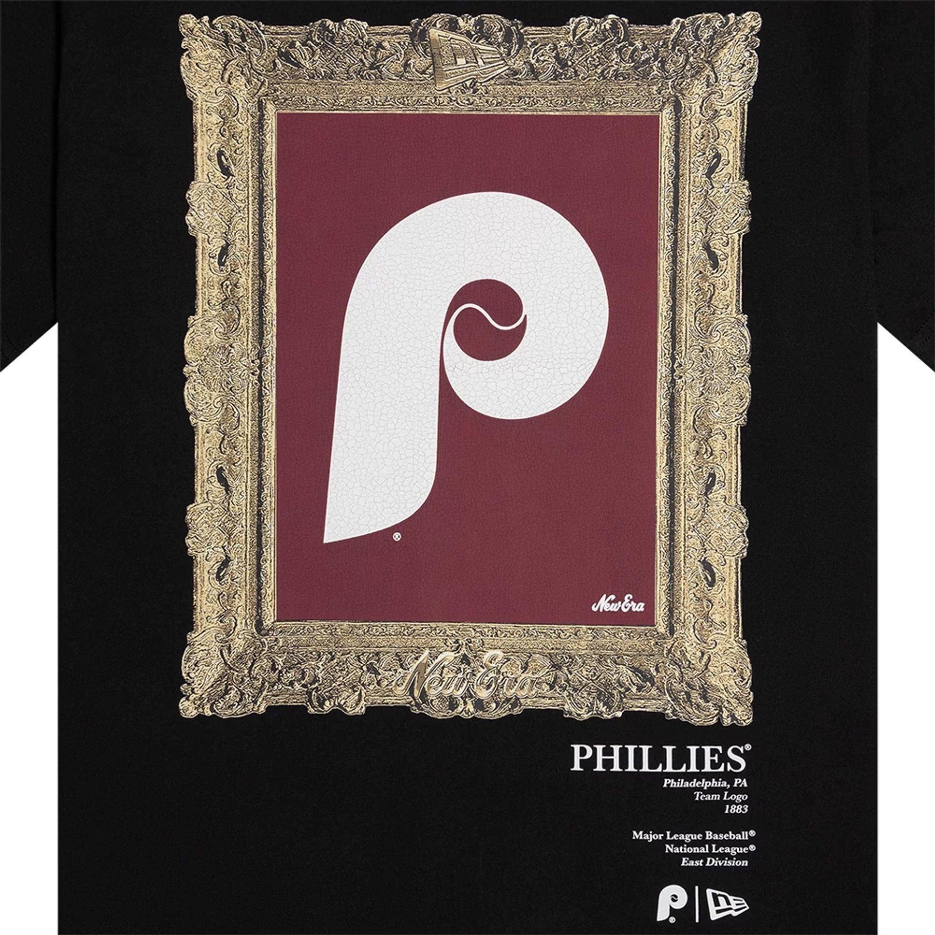 The Male model is wearing Philadelphia Phillies Curated Customs Black T-Shirt 2