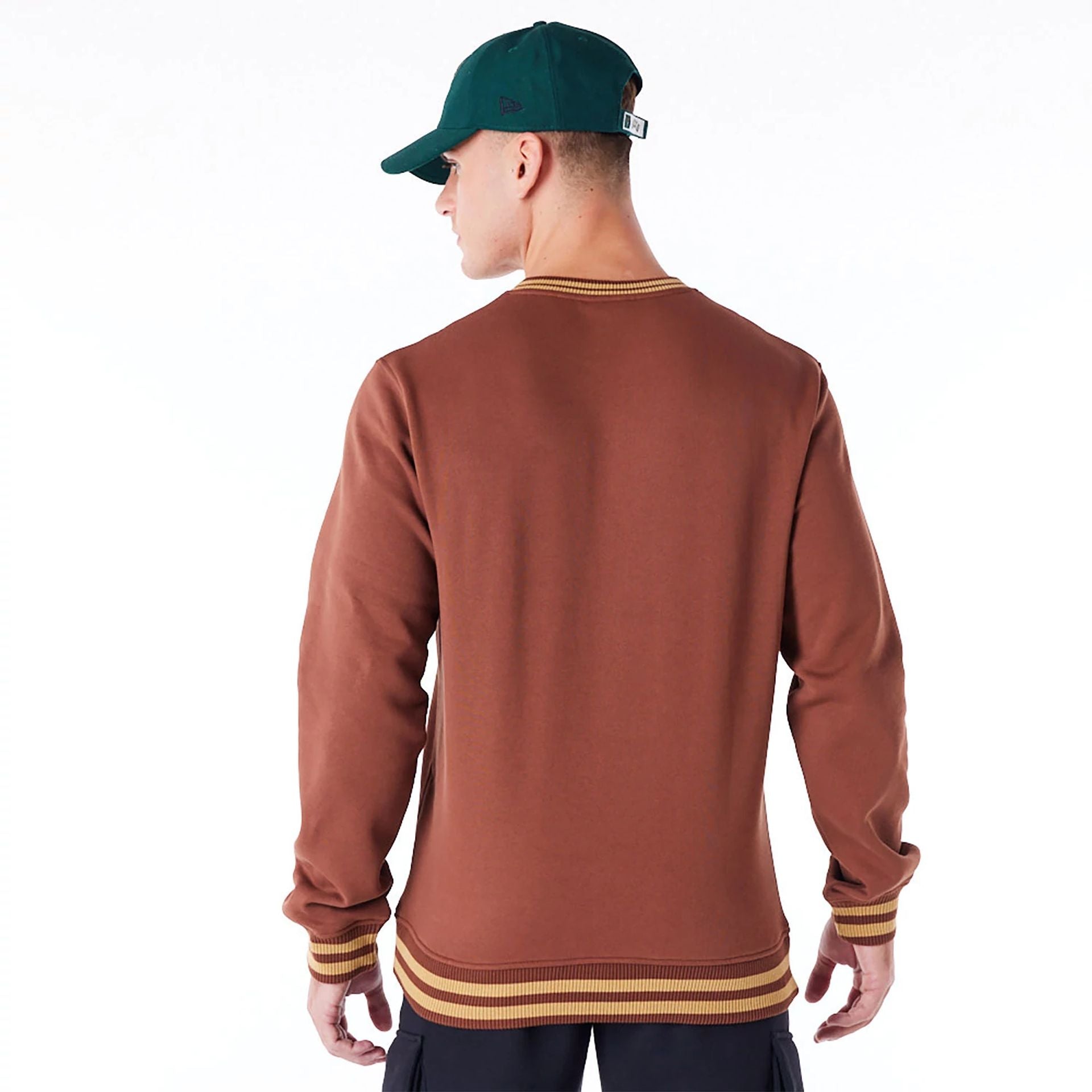 The Male model is wearing Milwaukee Bucks Letterman Classic Dark Brown Crew Neck Sweatshirt 2