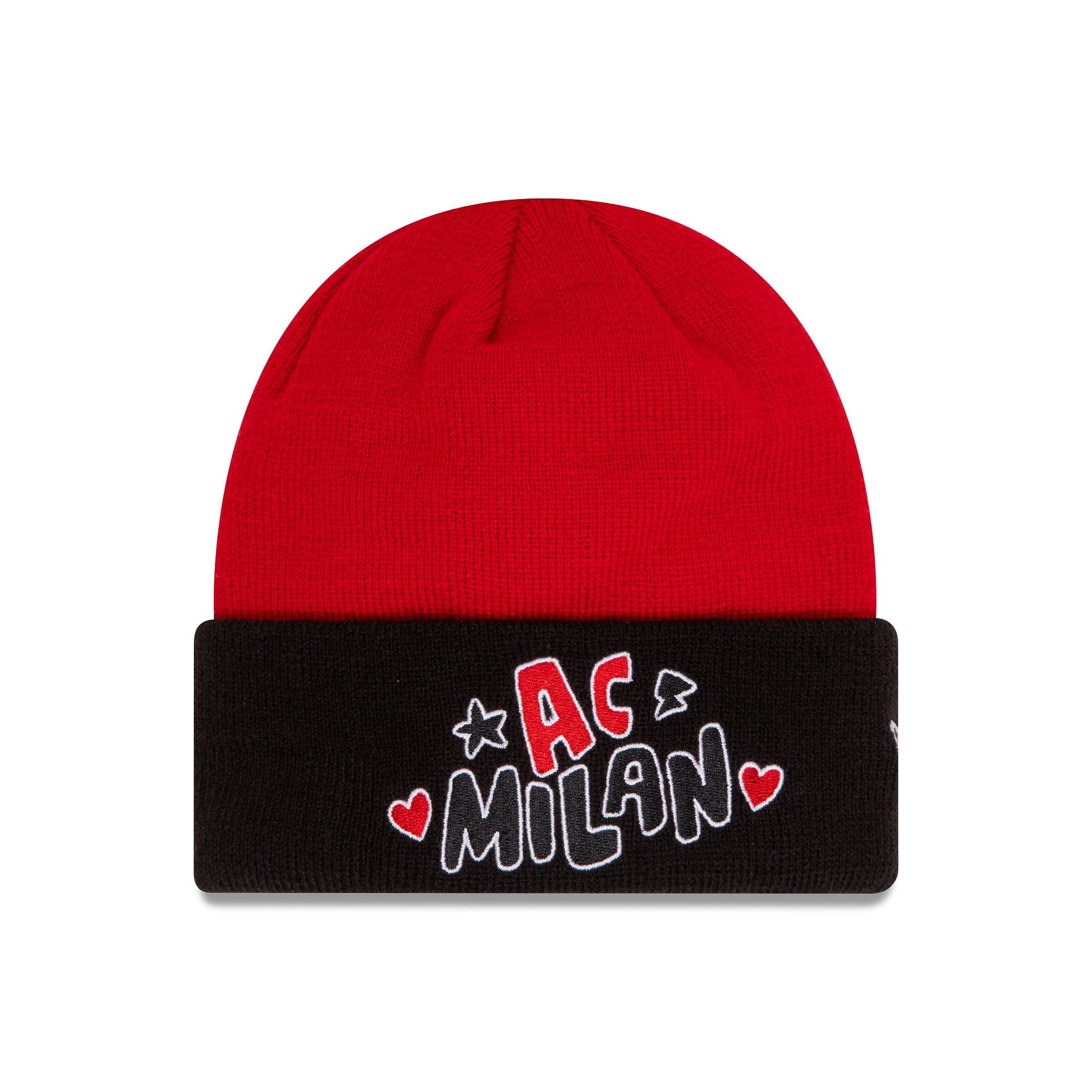 This is a AC Milan Youth Doodle Red Cuff Knit Beanie Hat 1