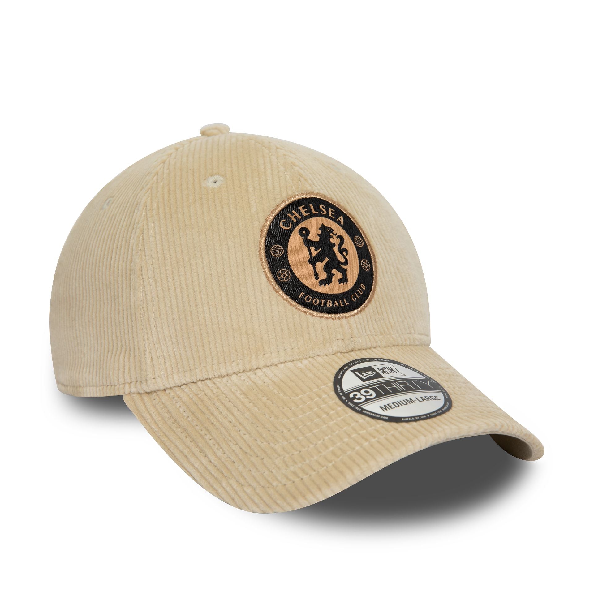 This is a Chelsea FC Lion Crest Midcord Stone 39THIRTY Stretch Fit Cap 1