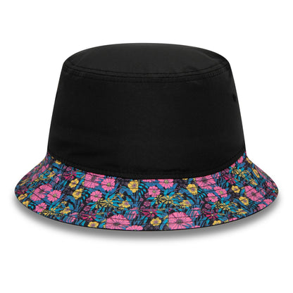 This is a Chelsea FC Wordmark Floral All Over Print Black Bucket Hat 4