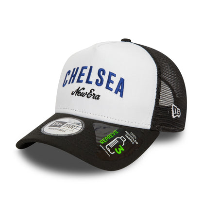 This is a Chelsea FC Wordmark Black Repreve E-Frame Trucker Cap 1