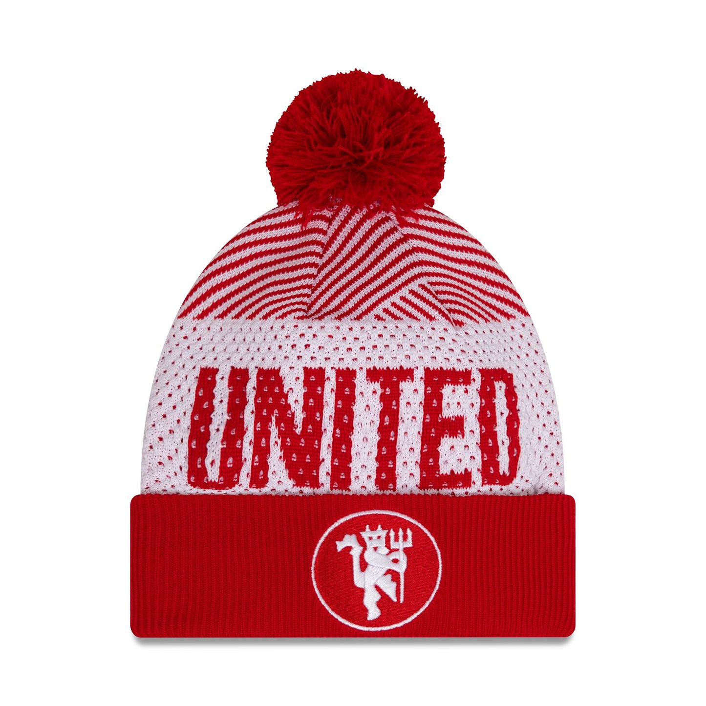 This is a Manchester United FC Engineered Red Cuff Knit Beanie Hat 1