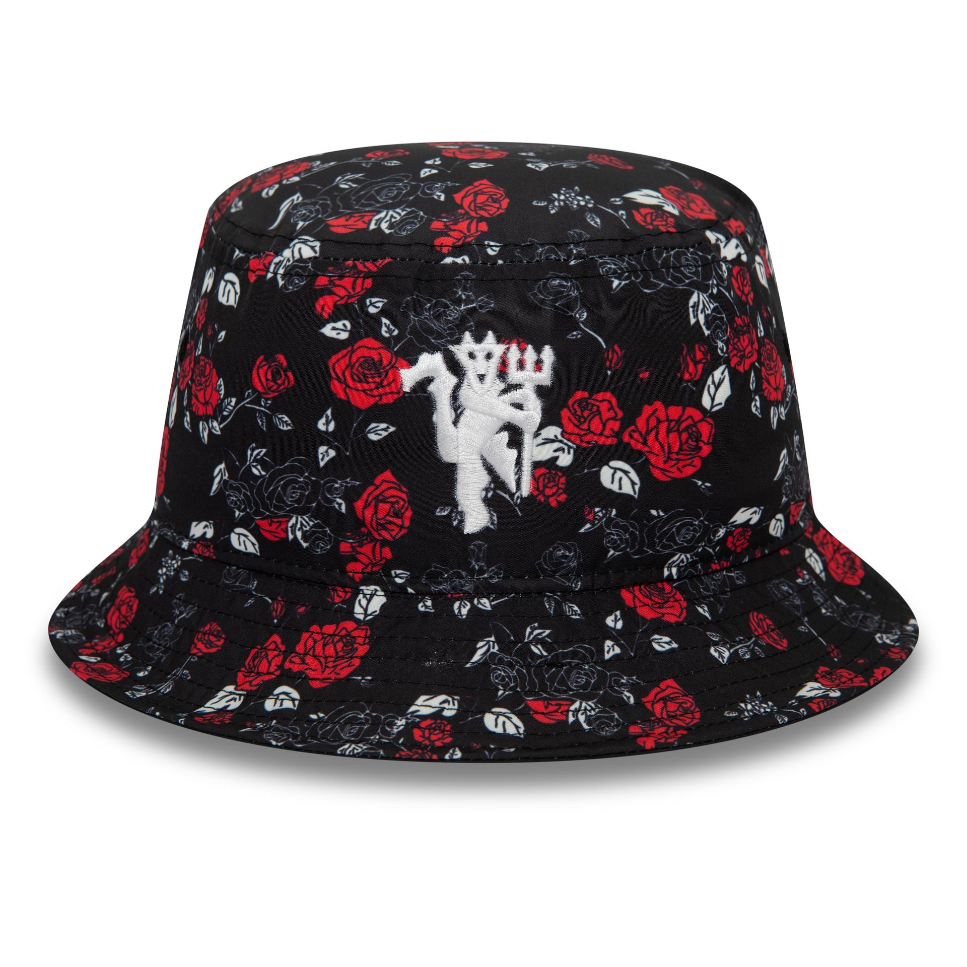 This is a Manchester United FC Floral All Over Print Black Bucket Hat 2