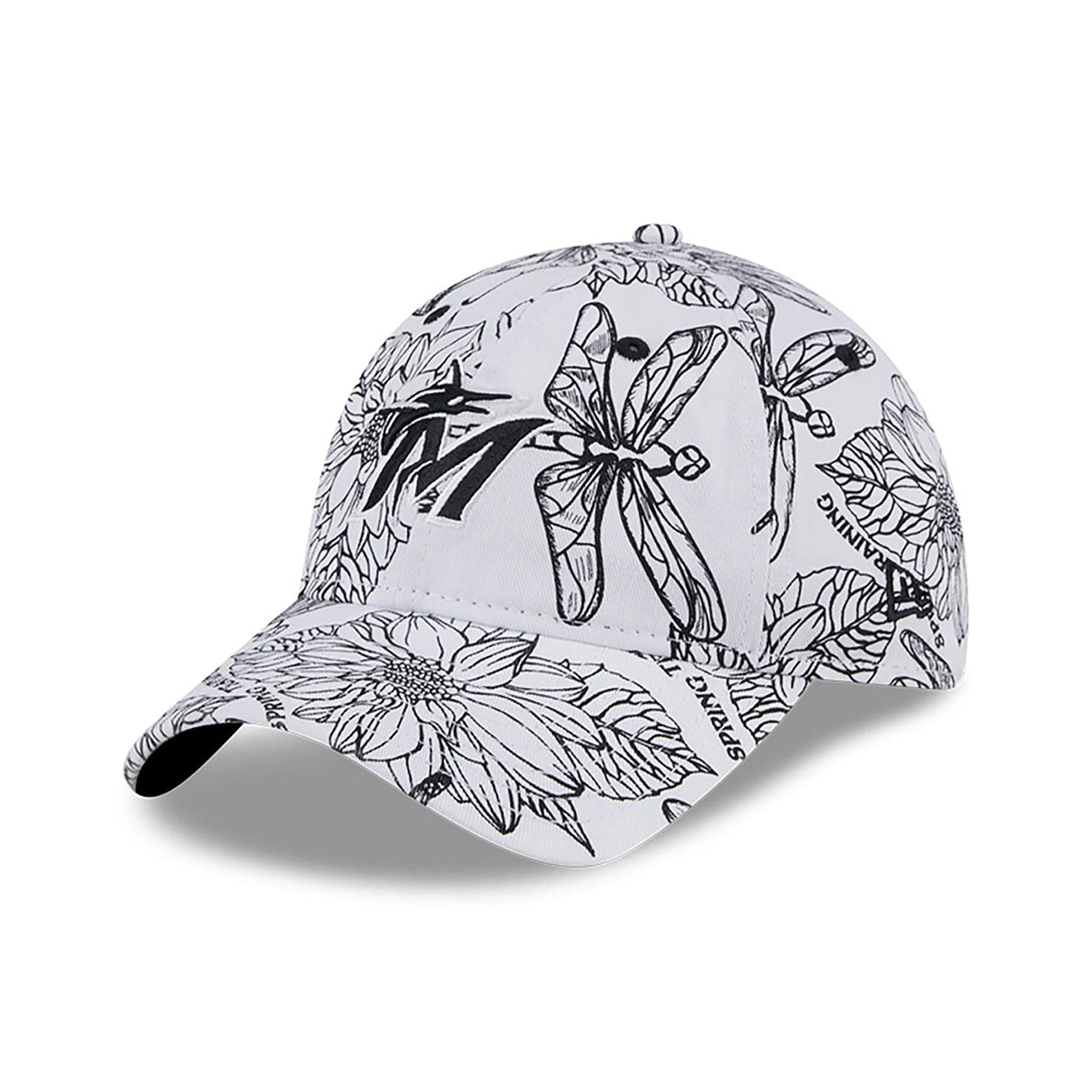 This is a Miami Marlins Womens Spring All Over Print White 9TWENTY Adjustable Cap 1