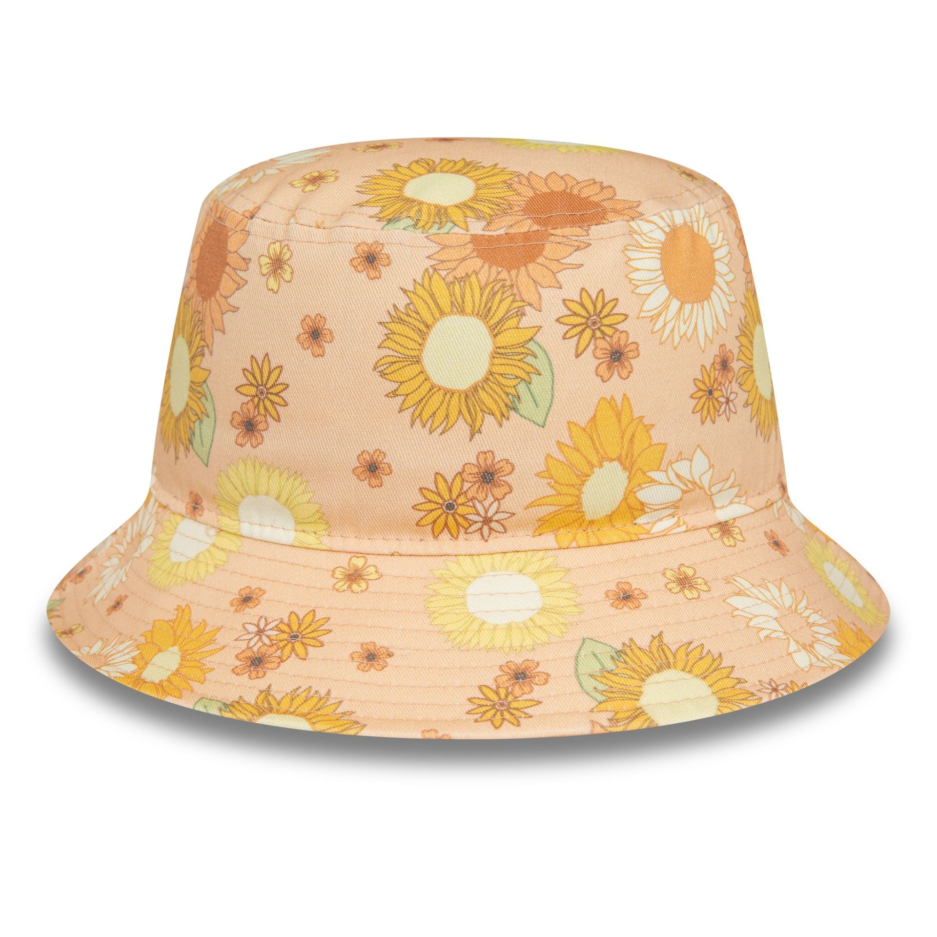 This is a New Era Womens Floral All Over Print Peach Bucket Cap 5