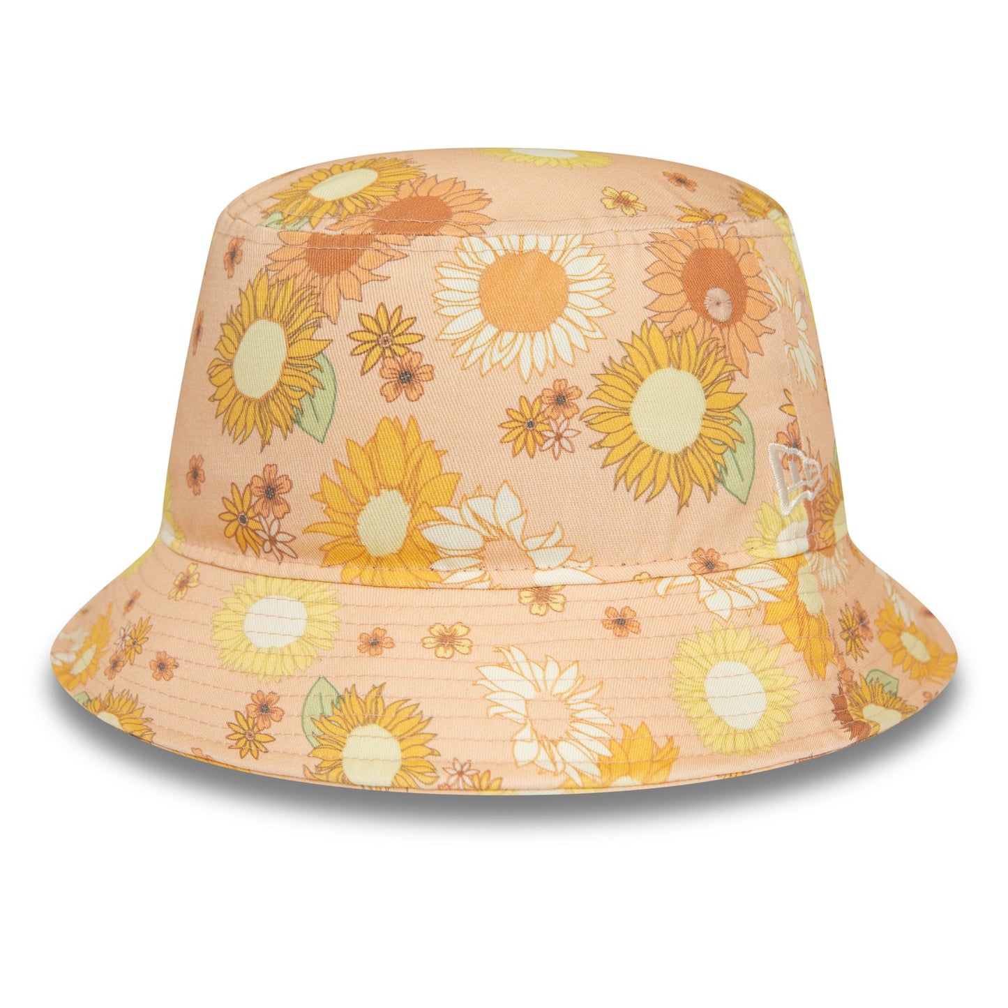 This is a New Era Womens Floral All Over Print Peach Bucket Cap 1