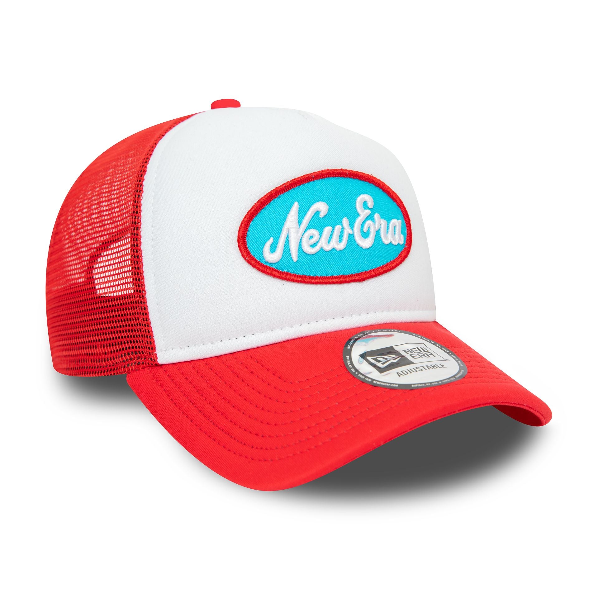 This is a New Era Oval Red Trucker Cap 2