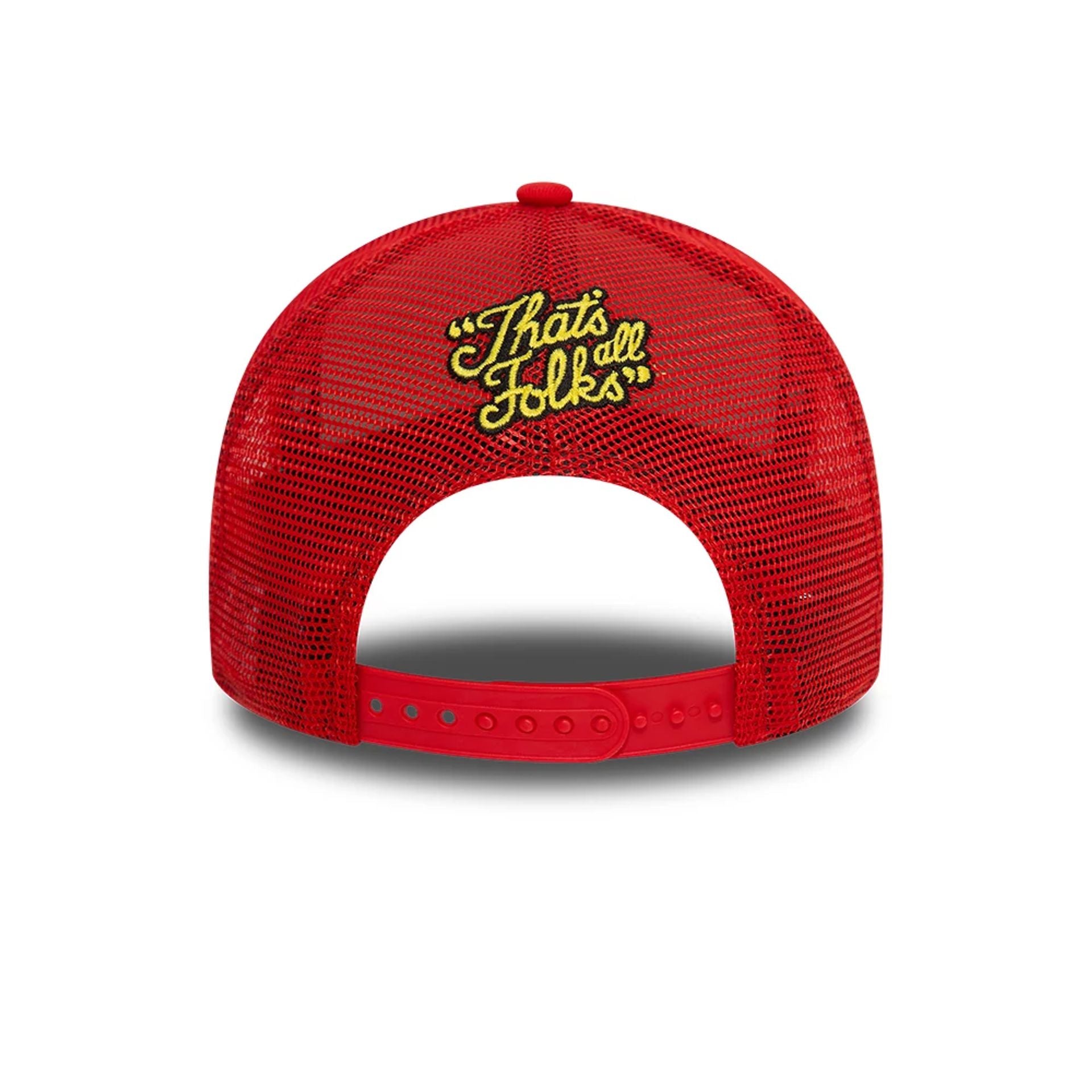 This is a Multi Character Looney Tunes Daffy Duck and Porky Pig Red A-Frame Trucker Cap 2