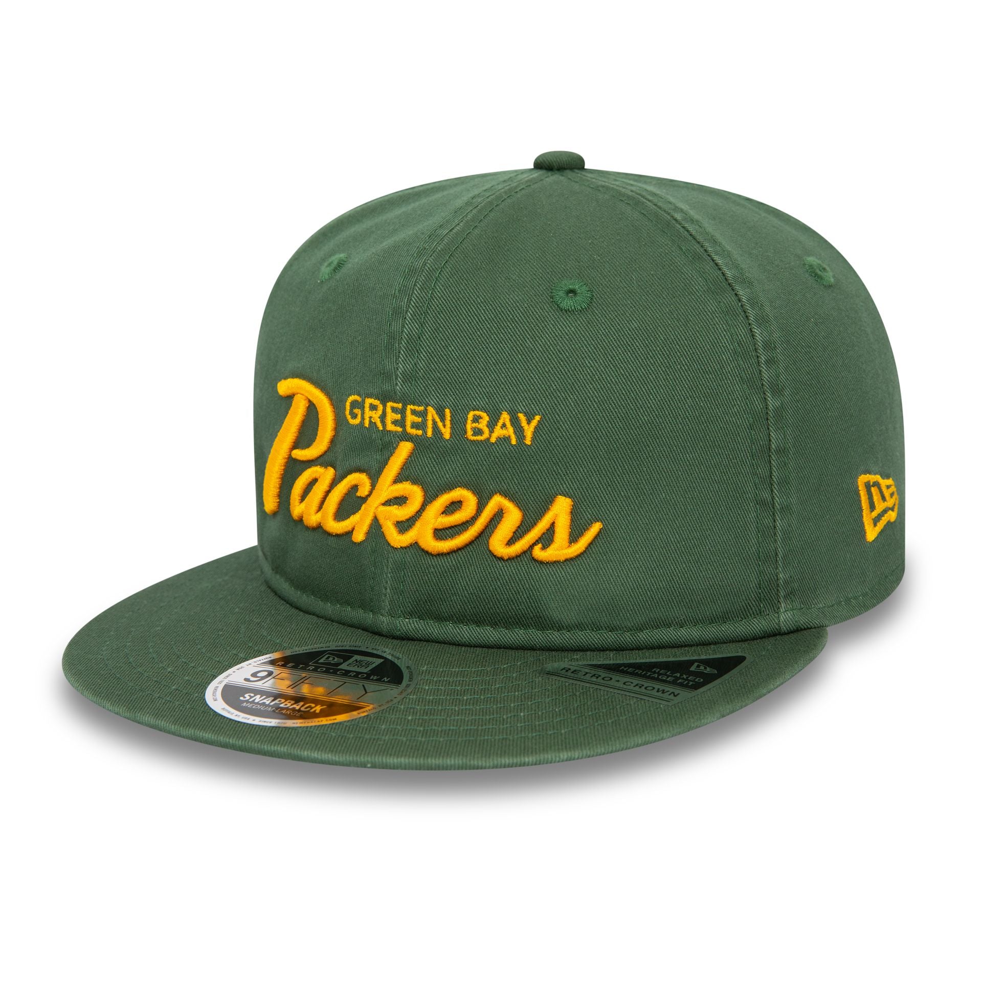 This is a Green Bay Packers NFL Retro Green Retro Crown 9FIFTY Snapback Cap 1